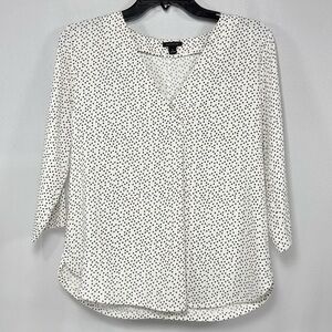 Ann Taylor Polka Dot Split Neck Blouse Top Small S